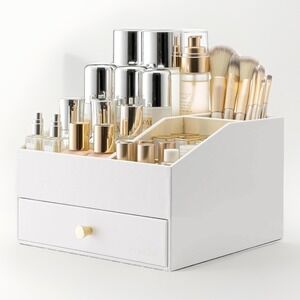 Vlando Makeup Organizer with Drawers‎ Large PU Leather Cosmetic Display Case